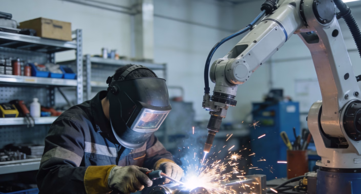 High-precision metal fabrication Dubai workshop showing CNC laser cutting machine cutting stainless steel with sparks